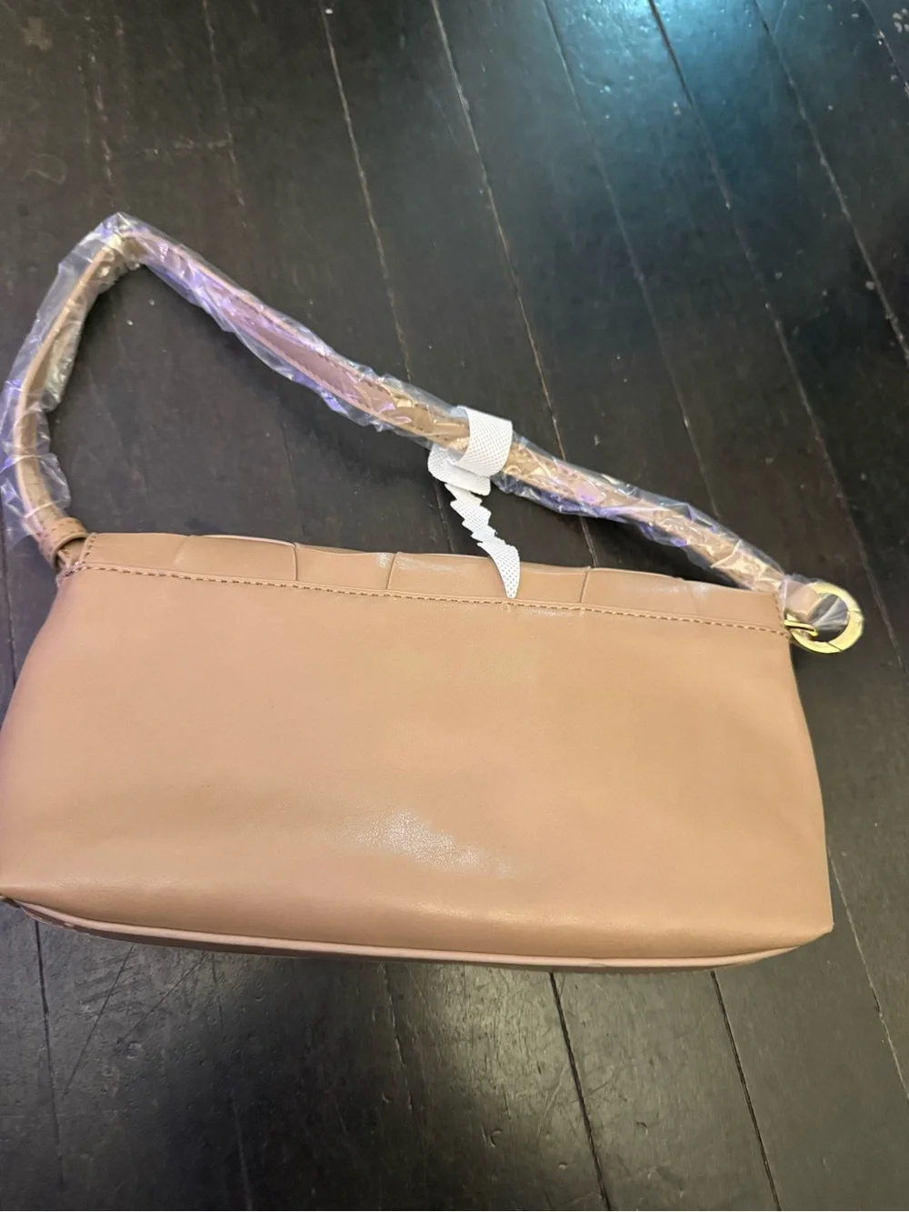 JustFab Taupe Quilted Circle-Panel Shoulder Bag